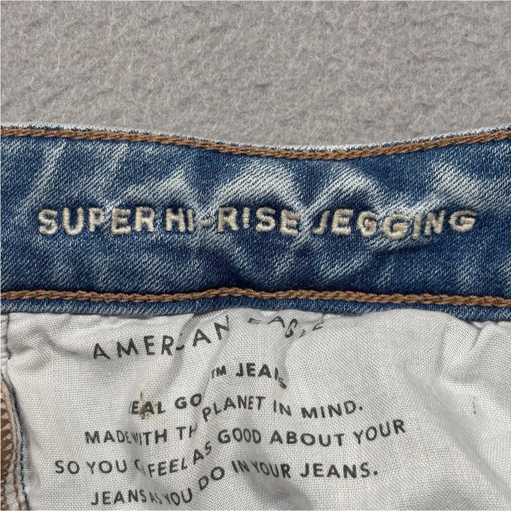 American Eagle Denim Super High-Rise Jegging Women 12 Light Blue Distressed - Picture 7 of 11